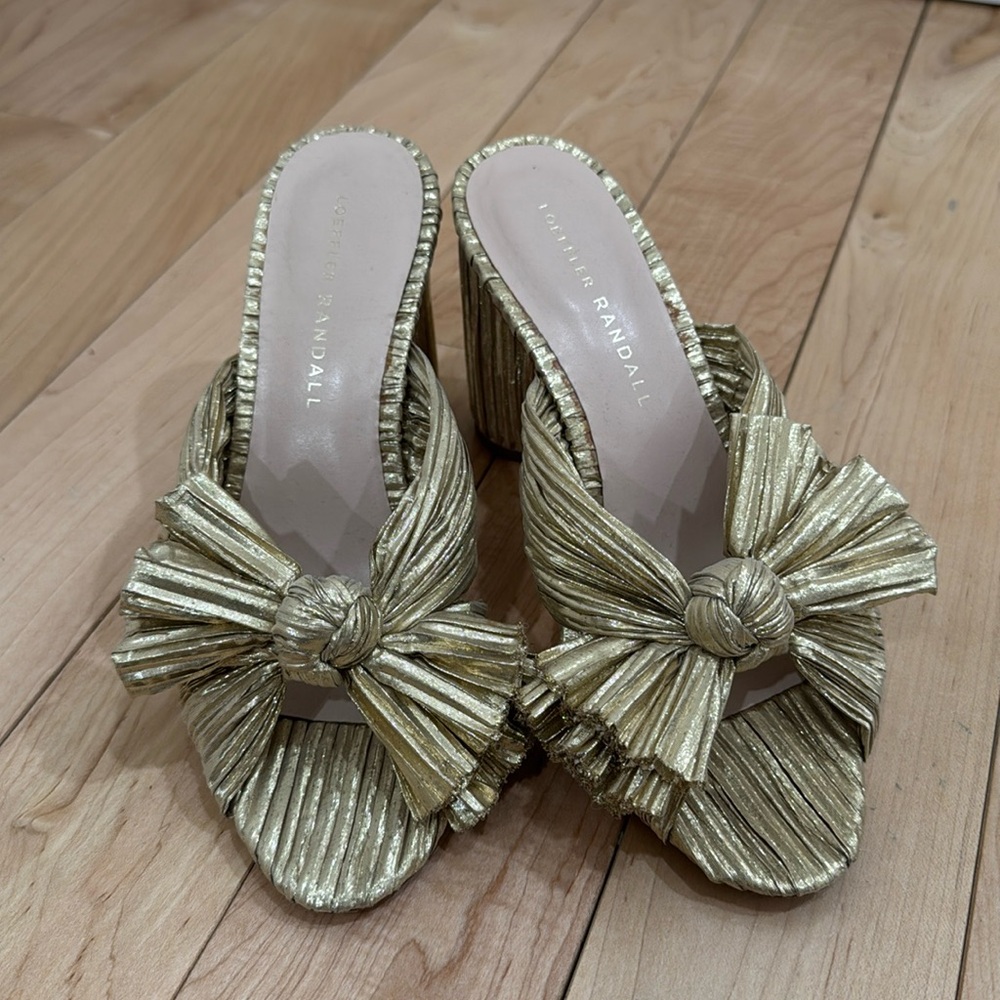 Loeffer Randall Penny pleated bow sandal - gold size 6.5